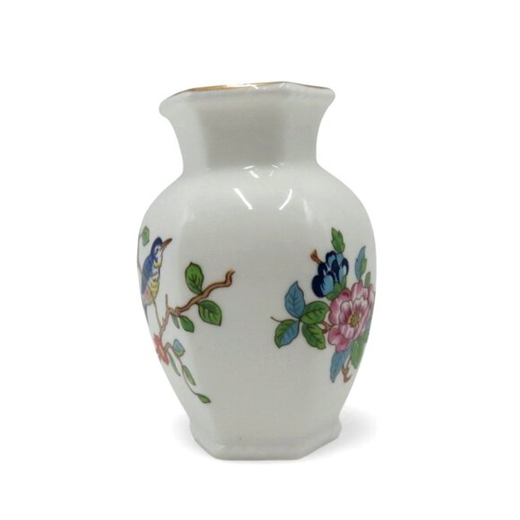 AYNSLEY PEMBROKE Hexagonal Small Vase Floral Bird England Vintage 3.5" - Picture 3 of 10